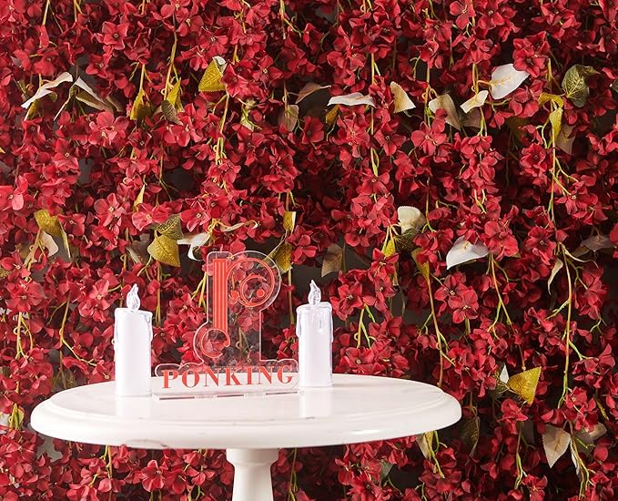 PONKING Flower Garland, Artificial Hydrangea Vine Flowers, Hanging Fake Hydrangeas Vine for Room Anniversary Wedding Birthday Christmas Wall Arch Decor, 2 Pcs, Floral Garland, Red Flower