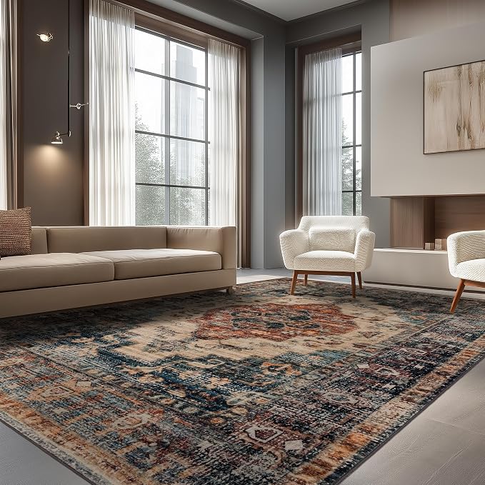 Ruaruarug Washable Area Rug 8x10 for Living Room, Bedroom, Ultra Soft Non Slip Stain & Fade Resistant, Pet & Kids Friendly, Suitable for High Traffic Areas Easy to Clean for Office Kitchen, Brown