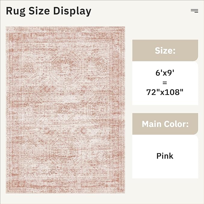 Soalmost 6x9 Area Rug for Living Room Washable Non-Slip Modern Rugs for Bedroom Dining Room Ultra-Thin Indoor Pink Rug