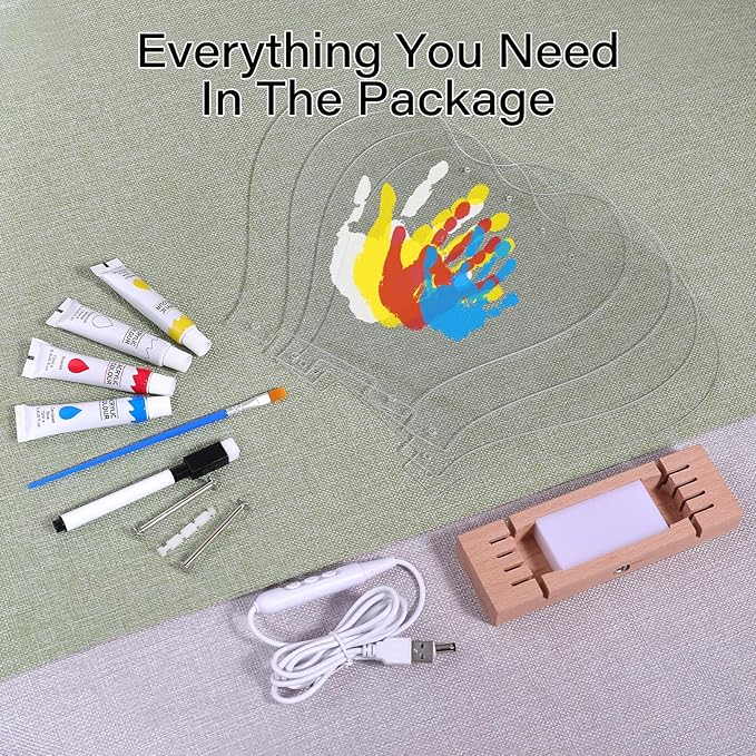 Bixinyo Family Handprint Kit with Light, Baby Hand and Footprint Kit, DIY Craft Keepsake, Family Gifts for Mom, New Parents, Mother's Day, Adoption, Baby Shower Gifts for Boys & Girls (Heart, Nature)
