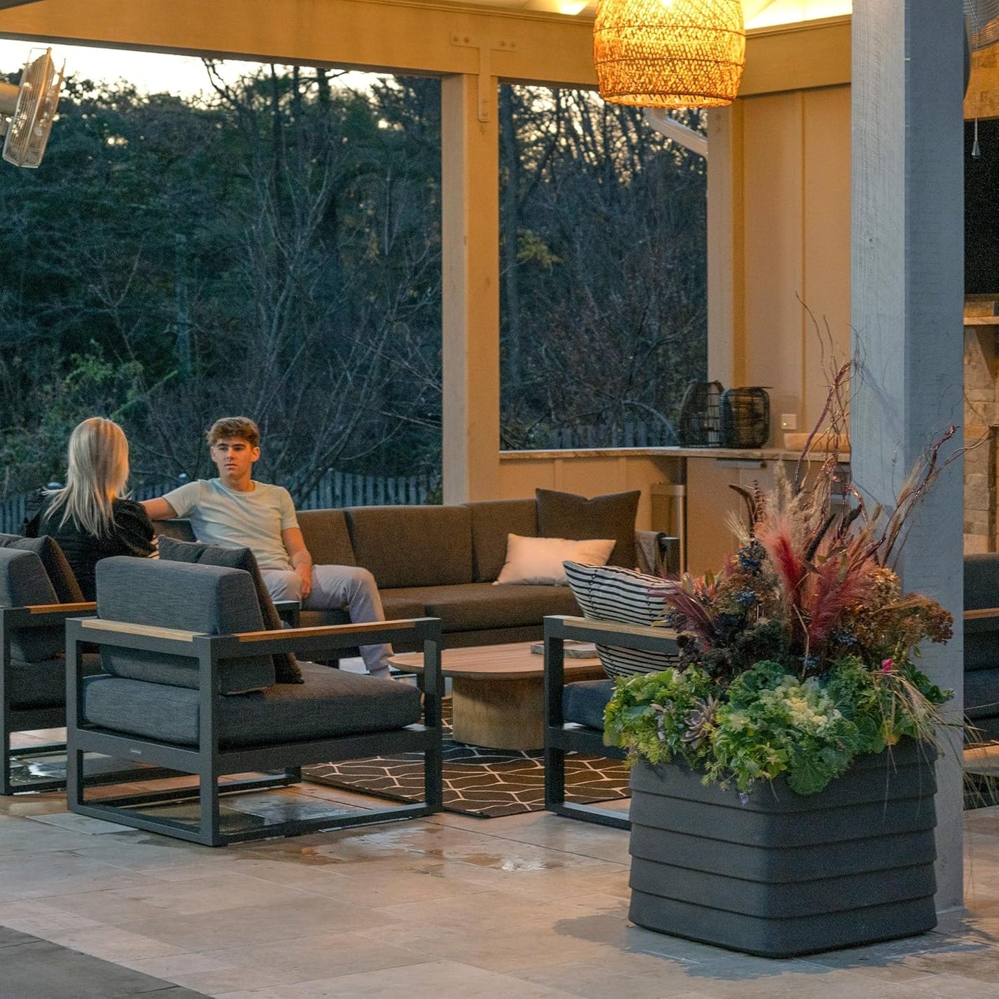 Crescent Garden Slat Medium Rectangular Planter Box for All-Weather - Self-Watering Outdoor Deck Box Planter for Flowers and Herbs (Parchment, 22")