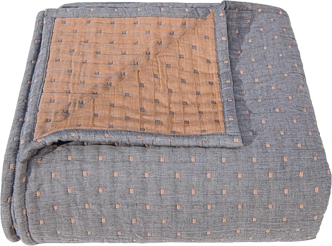 NTBAY 3 Layers Cotton Muslin 106x92 King Bed Blanket, Super Soft Breathable Thermal Yarn Dyed Quilt for Adults, Perfect Lightweight Blanket for Couch Sofa Bed All Seasons, Orange Dot