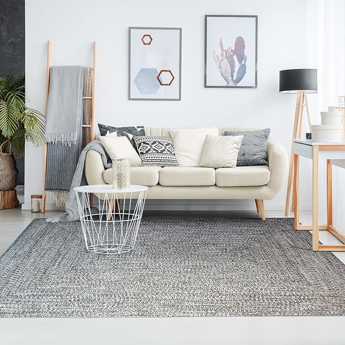Superior Large Indoor/Outdoor Area Rug, Multi-Tone Reversible Braided Floor Decor for Patio, Front Porch, Entryway, Living Room, Office, Nursery, Artistic Home, 6' x 9', Slate-White