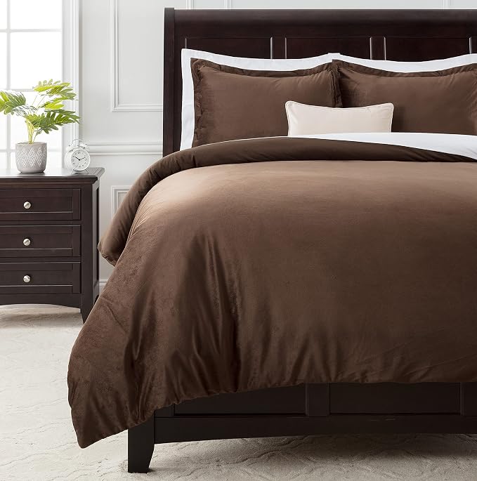 Chanasya Premium Velour Velvet Duvet Cover Set - Duvet Cover (90” x 90”) & 2 Pillow Shams (20” x 26”) - 3-Piece Set - Mink, Queen Size