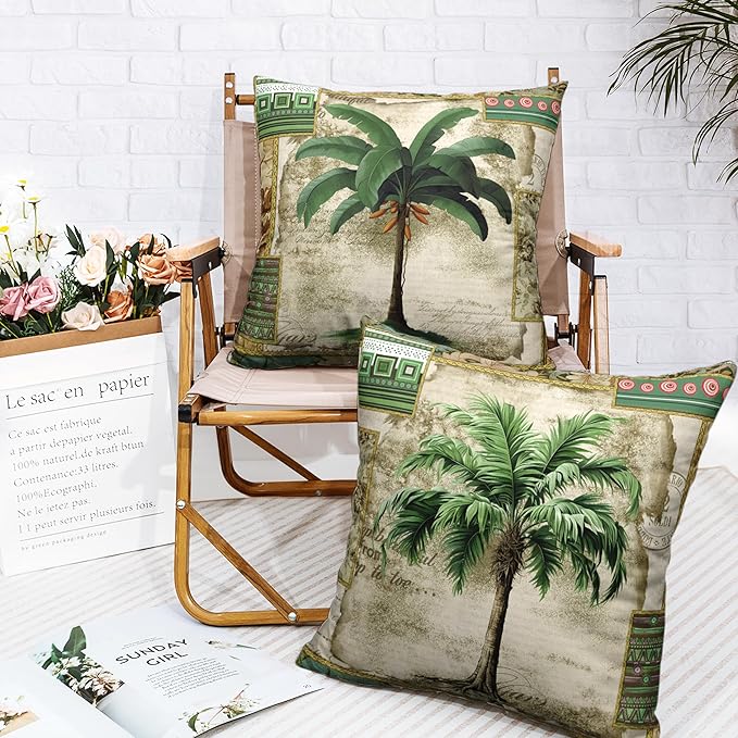 Hawaii Coconut Tree Pillow Covers Tropical Palm Tree Throw Pillow Covers Set of 2 Banana Tree Cushion Case 24x24 for Living Room Indoor Outdoor Decor