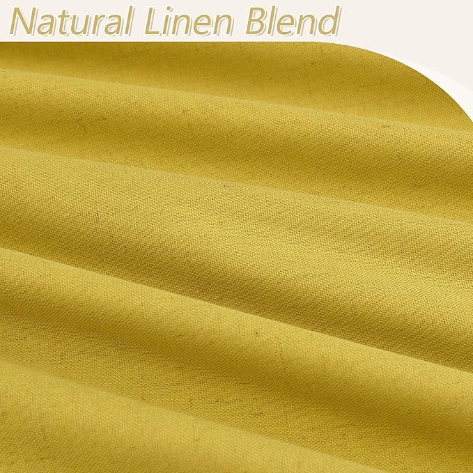 Guken 100% Blackout Curtains 90 Inch Length 2 Panels Set for Living Room Bedroom Back Tab Thermal Insulated Black Out Linen Drapes Room Darkening Celery Yellow,52x90