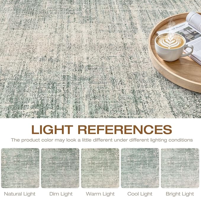 6x8 Area Rugs Living Room: Washable Large Neutral Green Rug Abstract Soft Modern Stain Resistant Indoor Floor Non-Slip Carpet for Bedroom Nursery Kids Office Playroom Dining Room Under Table Home