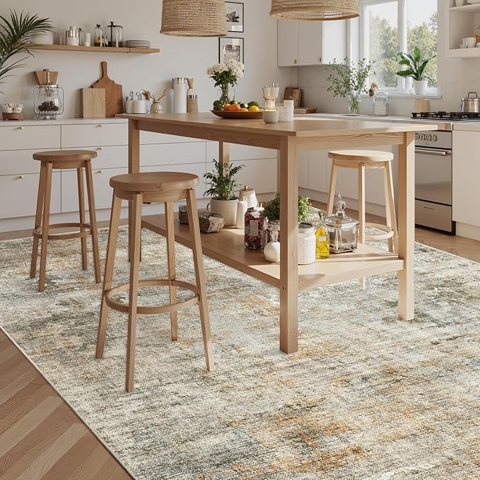 Soalmost Abstract Rug 8x10 Large Living Room Rugs Neutral Modern Washable Area Rugs for Bedroom Dining Room Non-Slip Stain Resistant Foldable Thin Rug Brown Grey