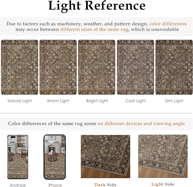 HUGEAR 9x12 Machine Washable Rugs Brown Living Room Large Area Rug Indoor Accent Rug Floral Mid Pile Carpet Soft Soft Thicker Aesthetic Rug Bedroom Office Dining Laundry