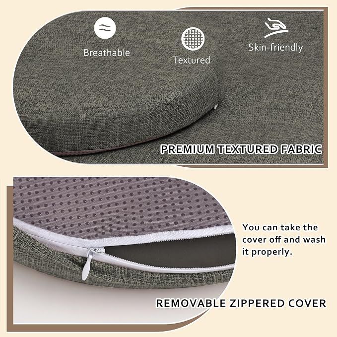 ELFJOY Round Chair Cushions for Dining Chairs Non Slip High-Resilience Foam Chair Pads 2" Thick Seat Cushions for Kitchen Chairs Set of 2 16" Dark Grey