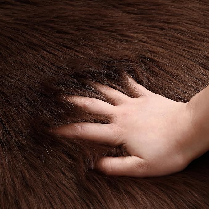 Faux Fur Rug Fluffy Sheepskin Area Rug,Ultra Soft Shaggy Plush Rug Bedroom Living Room Sofa Floor Kids Room Bedside（2 x 4 ft Rectangle Coffee）