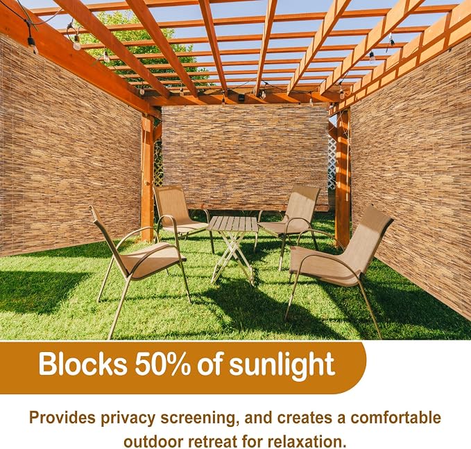 DoubleFill 3 Pcs Bamboo Shades Outdoor Reed Roll Up Blinds 72" W x 72" H Blackout Sunshade Cordless Bamboo Blinds for Home Porch, Patio & Windows Decor Shutters Sunlight Privacy Screen(Carbon Brown)