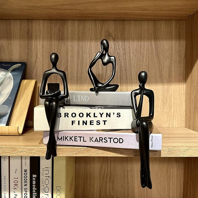 Prettidecor Home Decor Thinker Statue Accents, Set of 3 Thinker Sculptures Office Decor Modern Abstract Resin Decoration on Shelf Table Desk for Living Room Office Bedroom (Small Black)