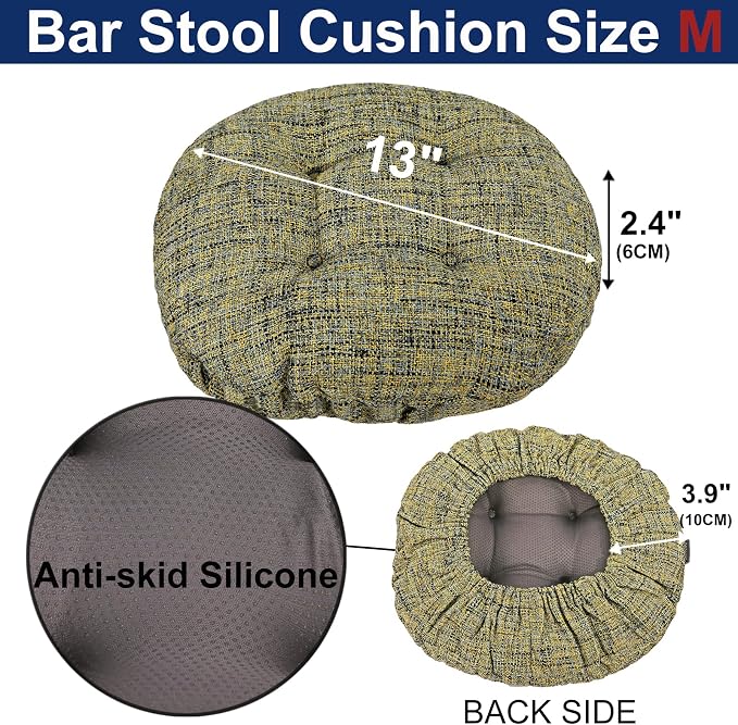 SINOSSO Modern Bar Stool Cushion Dia.13, Fashion Interweaving Design Anti-Skid Silicone Round Stool Seat Cushion Cover Padded (Yellow, M,1)