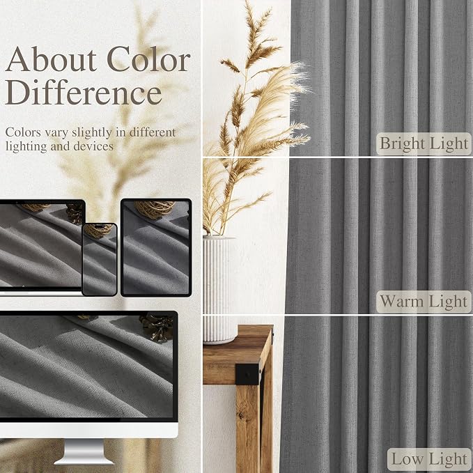 Dark Grey Linen Extra Long Curtain 108 Inches Long 2 Panels Set Back Tab Drapes for Bedroom Lively Farmhouse Light Filtering Semi Sheer Linen Curtains 108 Inch Length for Large Window 52x108