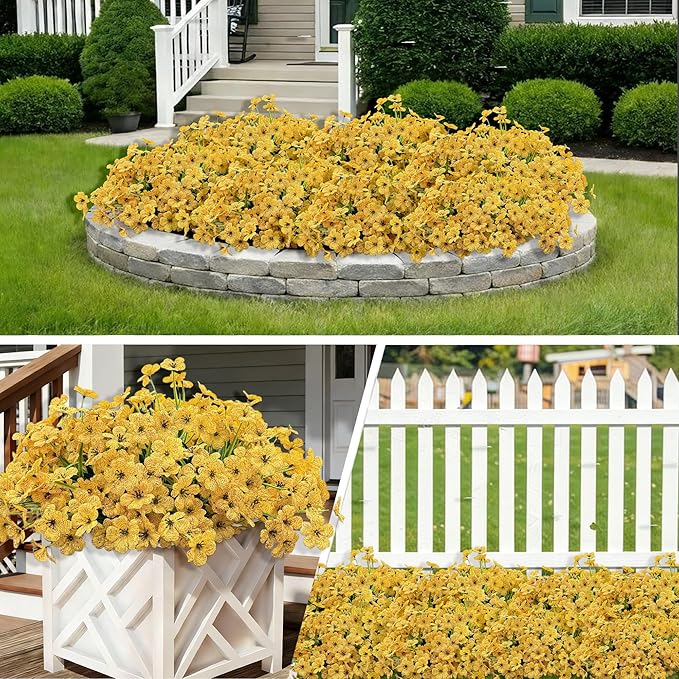 20 Bundles Artificial Flowers for Outdoors, UV Resistant Fake Flower with Plastic Plants, Faux Silk Flowers for Outdoor Planters , Fake Realistic Plant for Outside Front Porch Patio Decor-Yellow