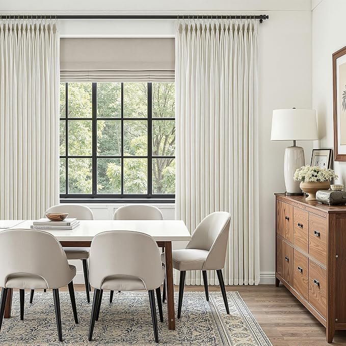 Beige Pleated Linen Curtains 105 Inch Length 2 Panels Set Semi Sheer Light Filtering Light Tan Window Drapes for Living Room Modern Viral Pinch Pleated Curtains 105 Inches with Hooks Rings Clips
