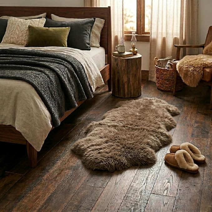 Premium Duo 100% Genuine Sheepskin Area Rug 2x6 ft – Luxurious Soft & Fluffy Lambskin Rug for Bedroom or Living Room – Made in Argentina (Beige)