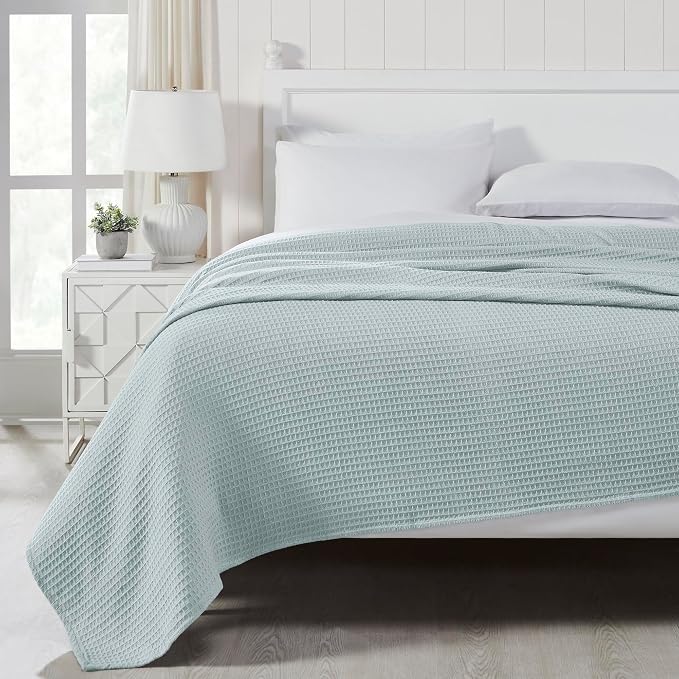 Modern Threads 100% Cotton Waffle Thermal Blanket, Pale Blue, Full/Queen