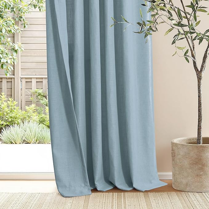 Custom Length 102 Inch Curtains for Living Room Bedroom Aesthetic Dusty Blue Pinch Pleated Linen Drapes Hooks Rings Light Filtering Semi Sheer Grayish Blue Window Curtain for Office 102 Long 2 Panels