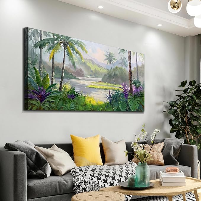 Acocifi Tropical Canvas Wall Art Palm Tree Green Picture 48"x24" | HD Print, Ready to Hang, Waterproof Fastness, Artwork for Living Room Bedroom Home Decor