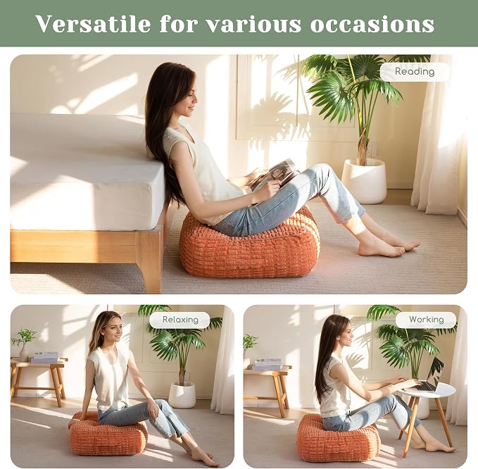 HIGOGOGO 8" Floor Pillow Cushion for Adults, Meditation Cushion Pillow, Blended Corduroy Cover, Large Square Floor Sitting for Tatami Living Room or Yoga, 2Pack, Coral