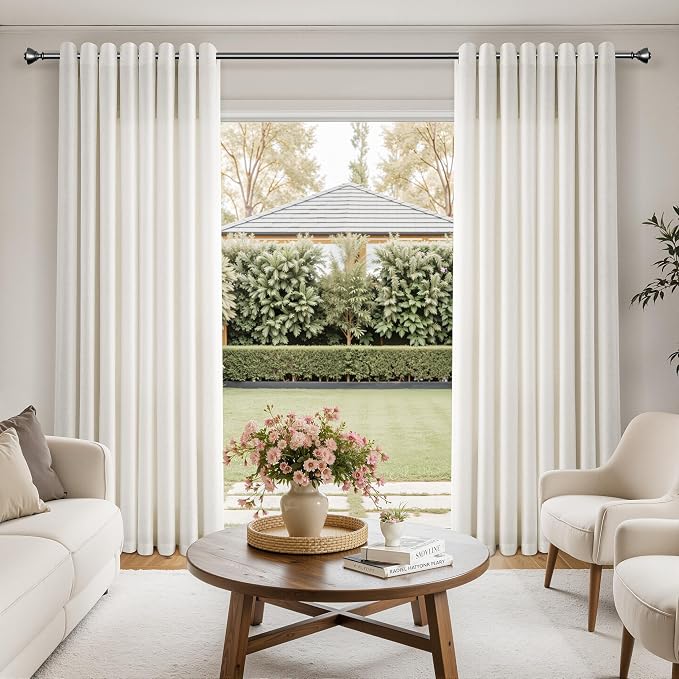 Extra Wide 100 Inch Linen Grommet Curtains for Living Room Cream Sliding Glass Door Curtain Neutral Farmhouse Light Filtering Decor Semi Sheer Privacy Window Drapes 100x90 2 Panels Set Natural Ivory