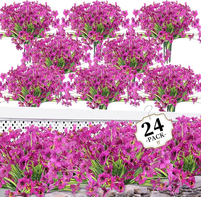 ColoPlay 24 Red Lotus Bundles Artificial Flowers for Outdoors/Indoors Fake Flowers Plants for Indoor Outside Garden Porch Window Box Home Wedding Farmhouse