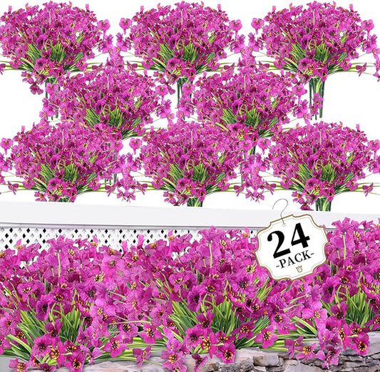 ColoPlay 24 Red Lotus Bundles Artificial Flowers for Outdoors/Indoors Fake Flowers Plants for Indoor Outside Garden Porch Window Box Home Wedding Farmhouse