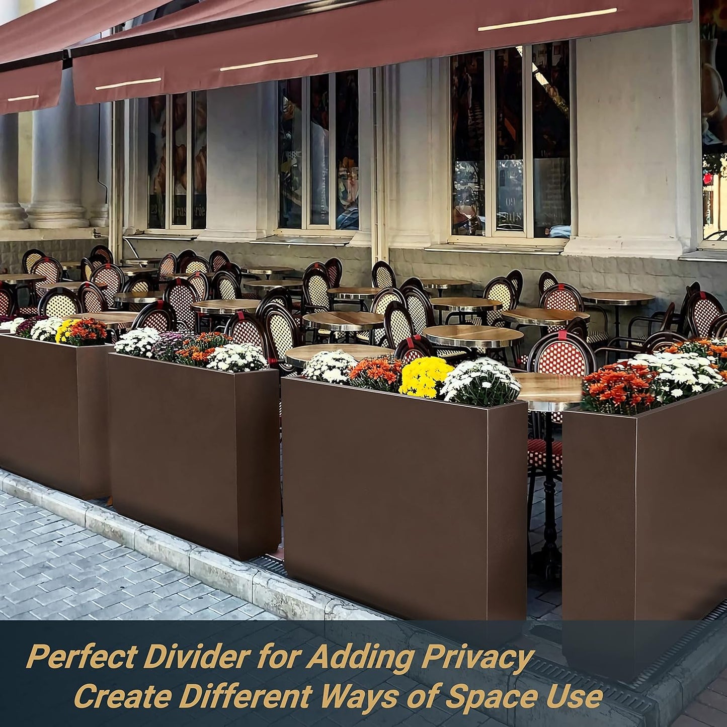 Metallic Heavy Planter for Outdoor Plants, 38Lx10Wx30H Inches Tall and Long Metal Divider Planter Box for Outside & Indoor, No Assembly Required (Espresso)