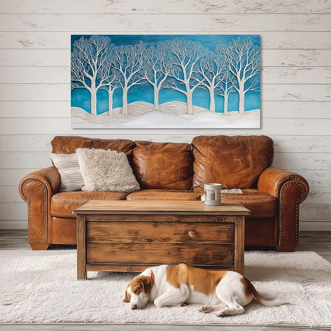 Ggaafet Abstract Forest Wall Art for Living Room Canvas Painting Prints Beautiful Blue Snow Wood Art Deco Modern Artwork Office Bedroom Family Dining Room Decor Large