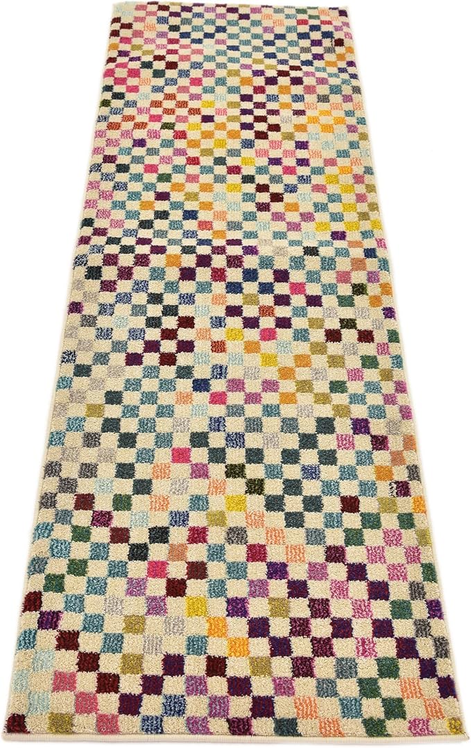 Unique Loom Chromatic Collection Modern Geometric & Vibrant Abstract Area Rug For Any Home Décor (2' 2 x 6' 7 Runner, Multi/ Beige)