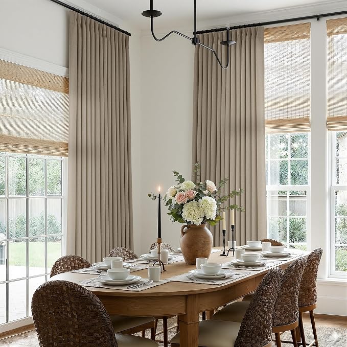 Extra Long 126 Inch Pinch Pleated Sheer Curtains 2 Panels Set with Hooks Rings for Living Room Bedroom, Dark Flax Brown Memory Shape Linen Light Filtering Privacy Luxury Windows Curtain Drapes