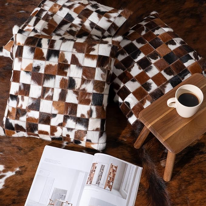 ecowhides 100% Genuine Brazilian Cowhide Pillow Cover – Luxury Leather Decorative Cushion for Rustic & Western Home Décor