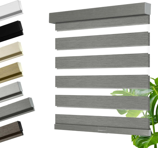 Cordless Zebra Blinds for Windows, Blackout Interior Blinds,Easy to Install,UV Protection,for Offices and Home,Custom Roller Shades, Mousse Grey,37" W x 48" H