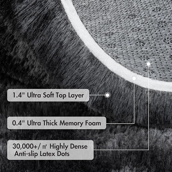 5x7 Ft Large Shag Rugs for Bedroom Living Room Decor for Men Boys, Tie Dyed Ultra Soft Fluffy Furry Area Rug for Indoor Floor, Aesthetic Carpet for Home Decor (Dark Grey)