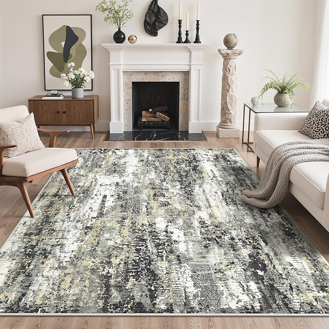 BEIMO Area Rugs 5x7 for Living Room Bedroom, Modern Abstract Machine Washable Rug, Large Soft Low Pile Floor Carpet with Non Slip Backing for Dining Room, Black/Beige