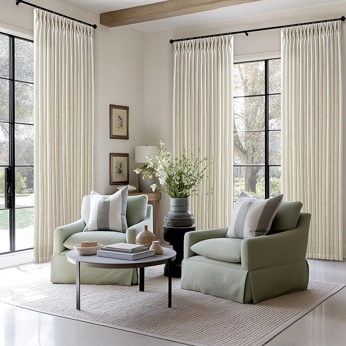 108 Inch Linen Pleated Curtains 2 Panels Set for Living Room Bedroom Farmhouse Rustic Farmhouse Back Tab Memory Trained Pinch Pleat Extra Window Curtain Tan Sand Beige 108 Inch Length for Office 9FT