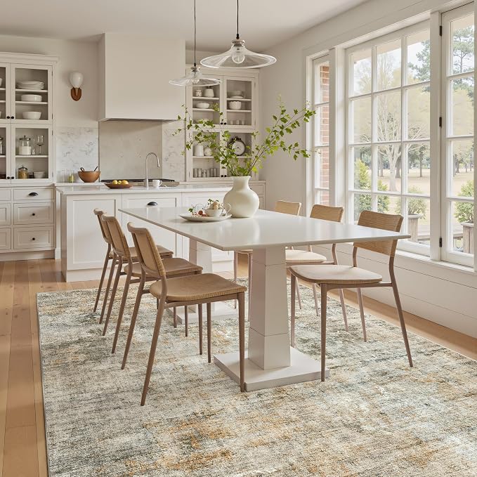 Soalmost Abstract Rug 5x7 Machine Washable Area Indoor Orange Low Pile Non-Slip Foldable Thin Accent Rugs for Bedroom Living Room Dining Room