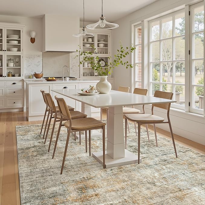 Soalmost 6x9 Abstract Area Rugs for Living Room 6 x 9 Washable Non Slip Low Pile Rugs for Bedroom Dining Room Foldable Thin Brown Grey