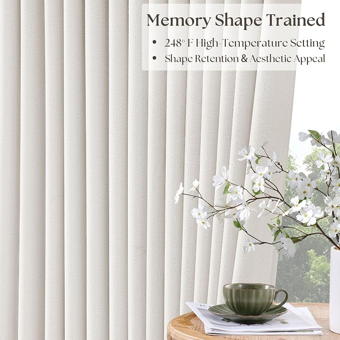 Ivory 94 Inch Long Blackout Curtains Thick Linen Pinch Pleated Curtains 2 Panels for Bedroom Living Room Darkening Light Blocking Energy Saving Pinch Pleat Back Tab 94 Inch Window Drapes Cream White