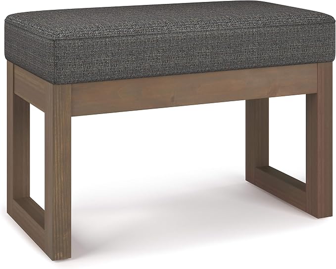 SIMPLIHOME Milltown Small Ottoman Bench - 27" Wide x 18" High Upholstered Tweed Look Fabric Rectangle Footstool Ottoman in Ebony, Contemporary Bench for Entryway with Cushioned Seat, Assembled