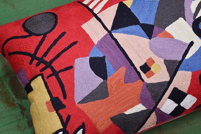 Lumbar Kandinsky Red Abstract Pillow Cover Reds Flow Ribbon Modern Throw Pillowcase Chair Cushion Contemporary Farmhouse Pillows Modern Couch Pillow Hand Embroidered Wool Size 14x20