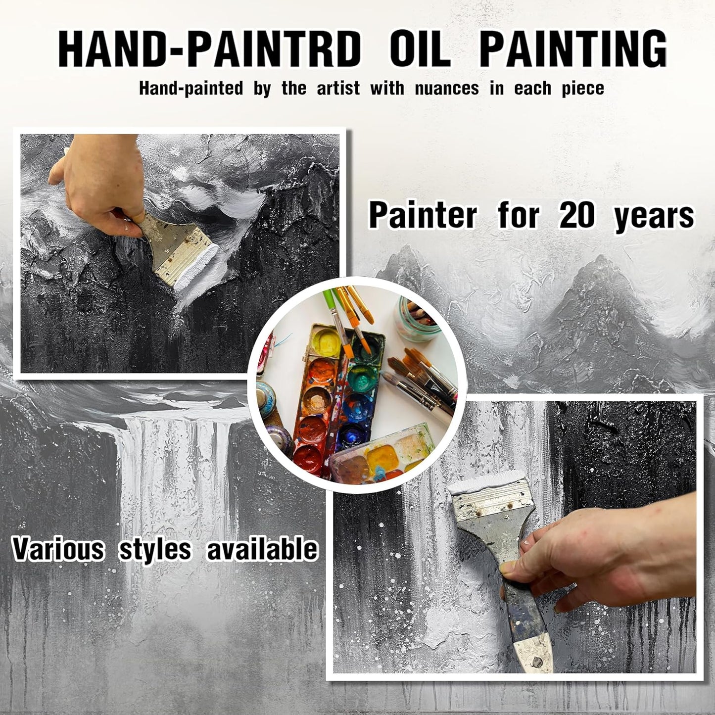 Waterfall Wall Decor for Dining Room Mountain Canvas Wall Art for Bedroom Black and White Pictures for Living Room Size 29 x 58 Inch