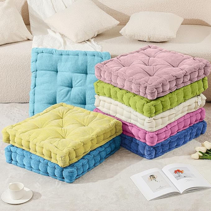 Jerify 8 Pcs Floor Pillow Cushions Large Round Square Large Meditation Floor Pillow for Classroom Adult Meditation Picnic Party Seating Learning Daycare School (Squares,Macaron)