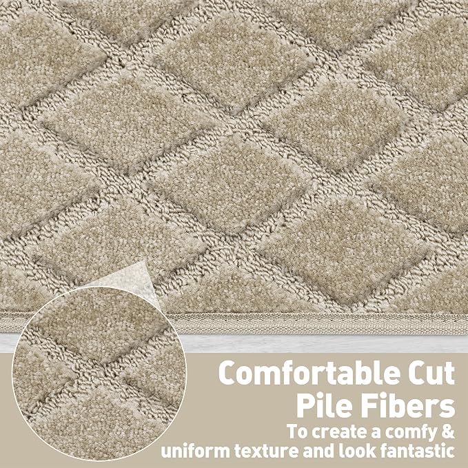 PURE ERA Carpet Stair Treads Tape Free Non Slip Indoor Stair Carpet Stair Protectors Pet-Friendly Non-Slip Skid Resistant Washable Reusable 8" x 30"(7 Pieces,Cream Gray Diamond Trellis)