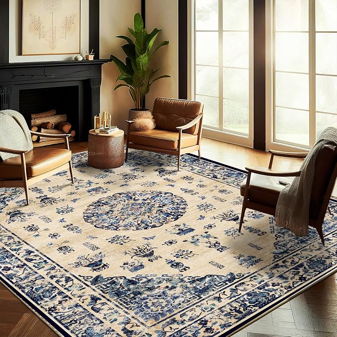 CHAMPLANT Area Rug 5'x7' Washable Rug Traditional Floor Cover Thin Retro Kitchen Indoor Distressed Non Slip Carpet for Living Room Bedroom Dining Room