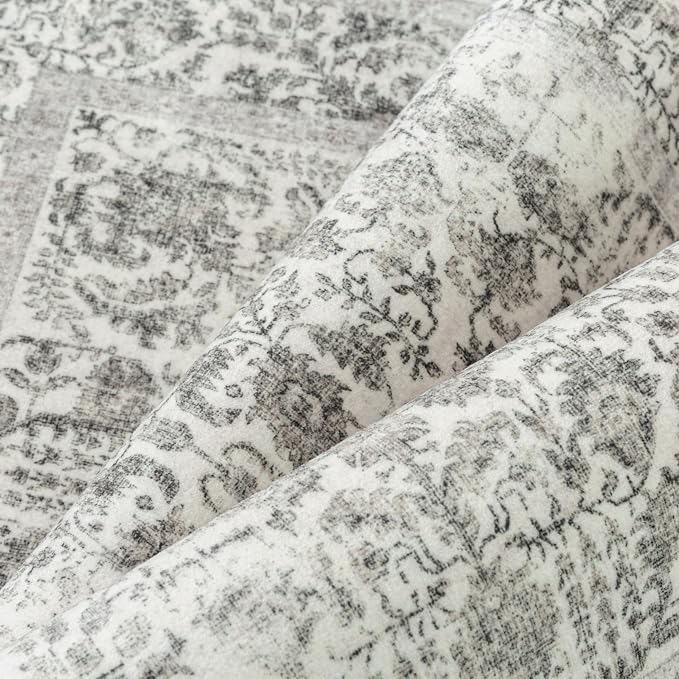 PureCozy Black Entryway Area Rug 2x3 Door Mat Machine Washable Kitchen Vintage Distressed Non Slip Carpet Indoor Retro Floral Accent Throw Small Rug for Bathroom Office Bedroom Dining Room