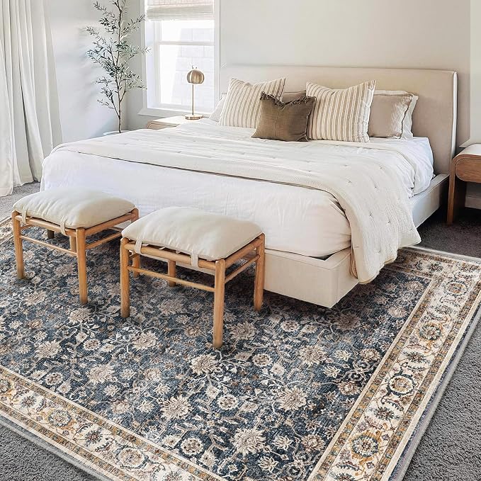 CHAMPLANT Washable Area Rug 8'x10' Retro Boho Design Non-Shedding Non-Slip Easy Care Ideal for High Traffic Areas in Living Room Bedroom Office Coffee Table Kitchen Large Carpet