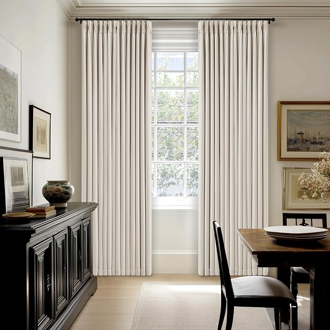 Pinch Pleated Blackout Linen Curtains 84 Inch Long for Living Room Bedroom Room Darkening Thick Linen Curtain 84 Inch Length 2 Panels Set Double Layer Boho Farmhouse Cream Ivory Natural Window Drapes